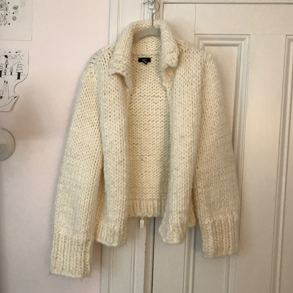 white knit sweater